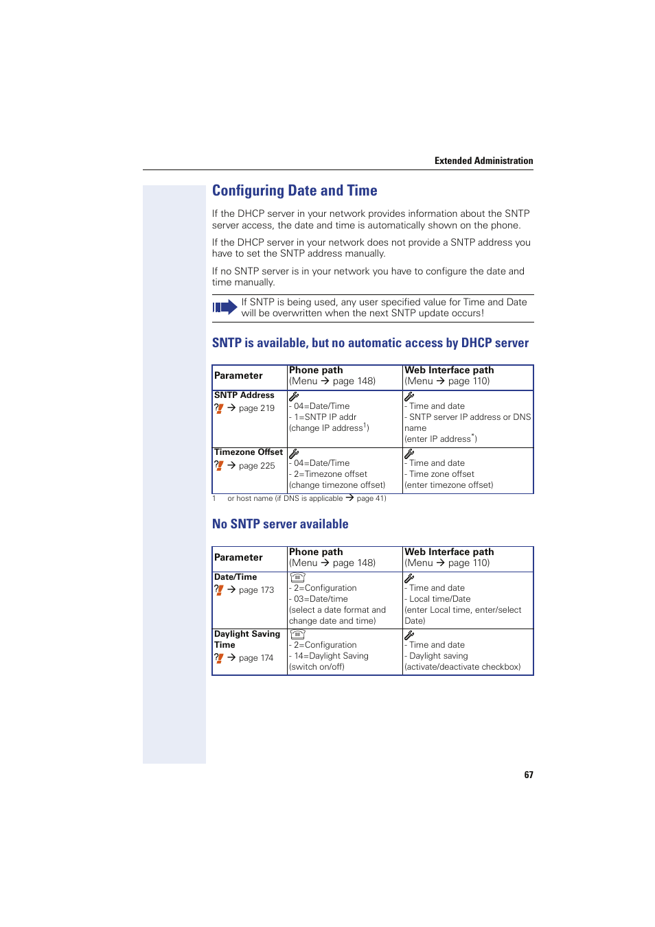 Configuring date and time, No sntp server available | Siemens HIPATH 8000 User Manual | Page 67 / 249