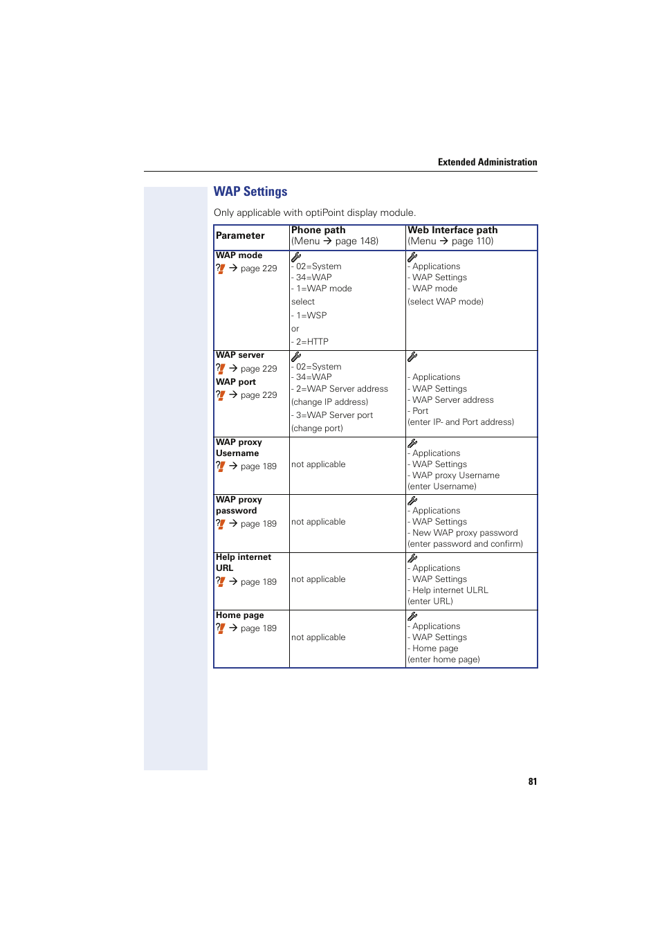 Wap settings | Siemens HIPATH 8000 User Manual | Page 81 / 249