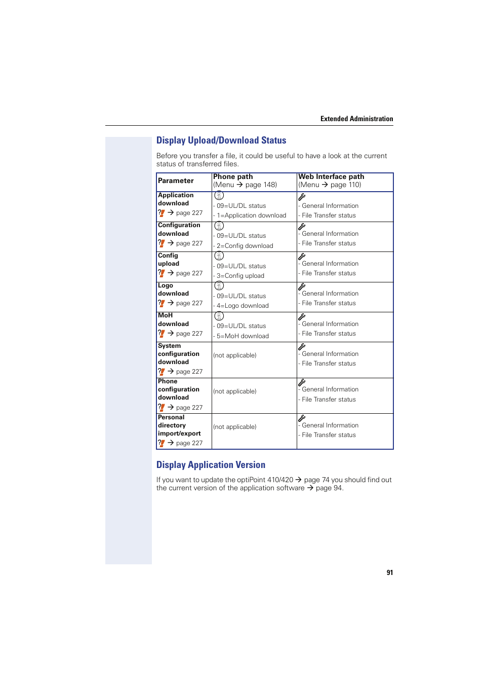 Display upload/download status, Display application version | Siemens HIPATH 8000 User Manual | Page 91 / 249