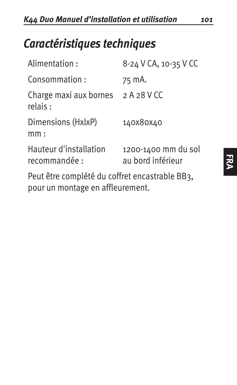 Caractéristiques techniques | Siemens K44 User Manual | Page 101 / 184