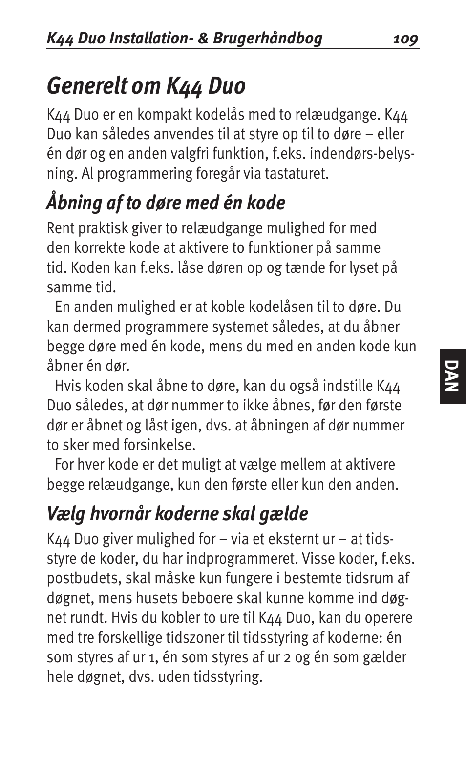Generelt om k44 duo, Åbning af to døre med én kode, Vælg hvornår koderne skal gælde | Siemens K44 User Manual | Page 109 / 184