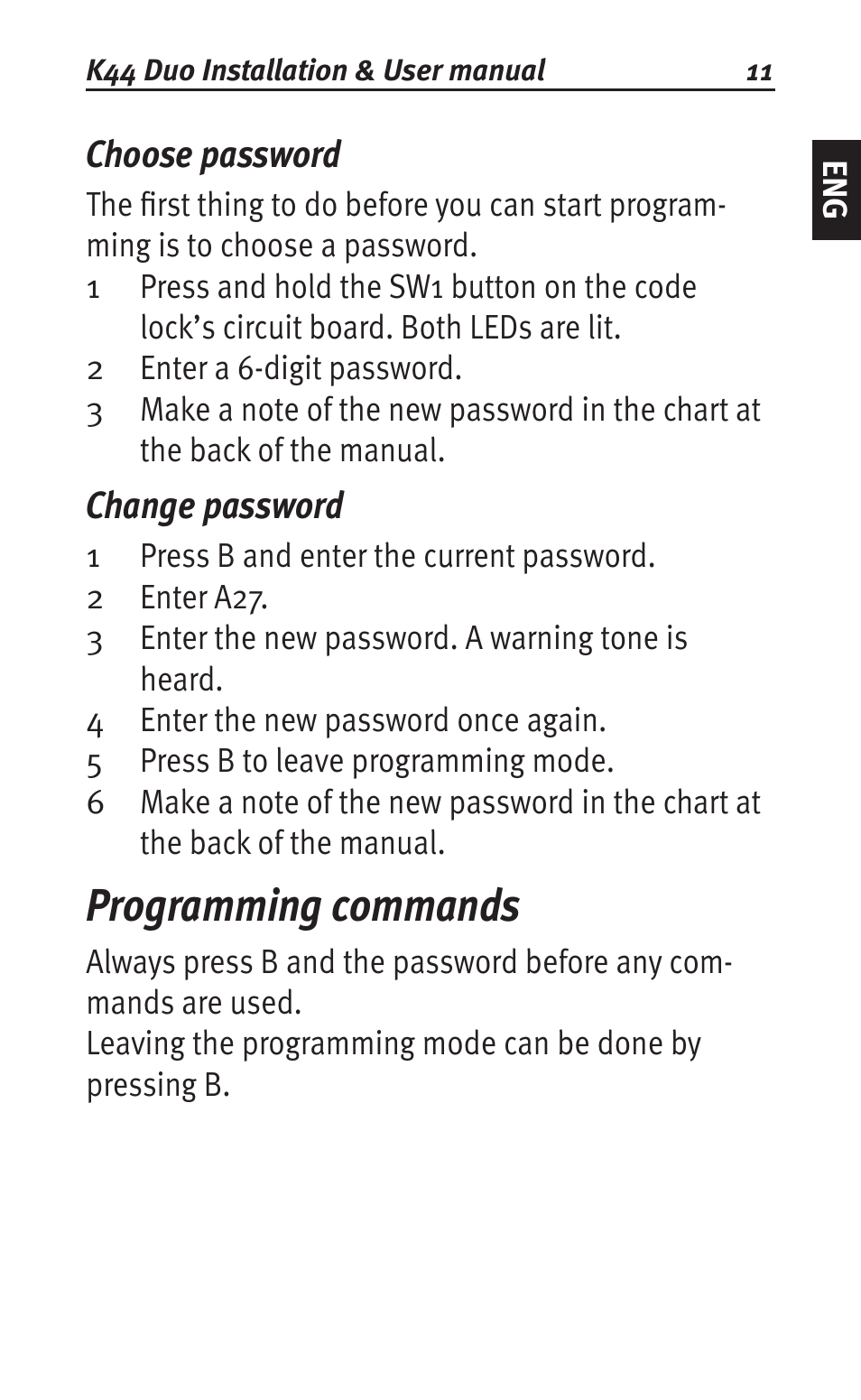 Choose password, Change password, Programming commands | Siemens K44 User Manual | Page 11 / 184