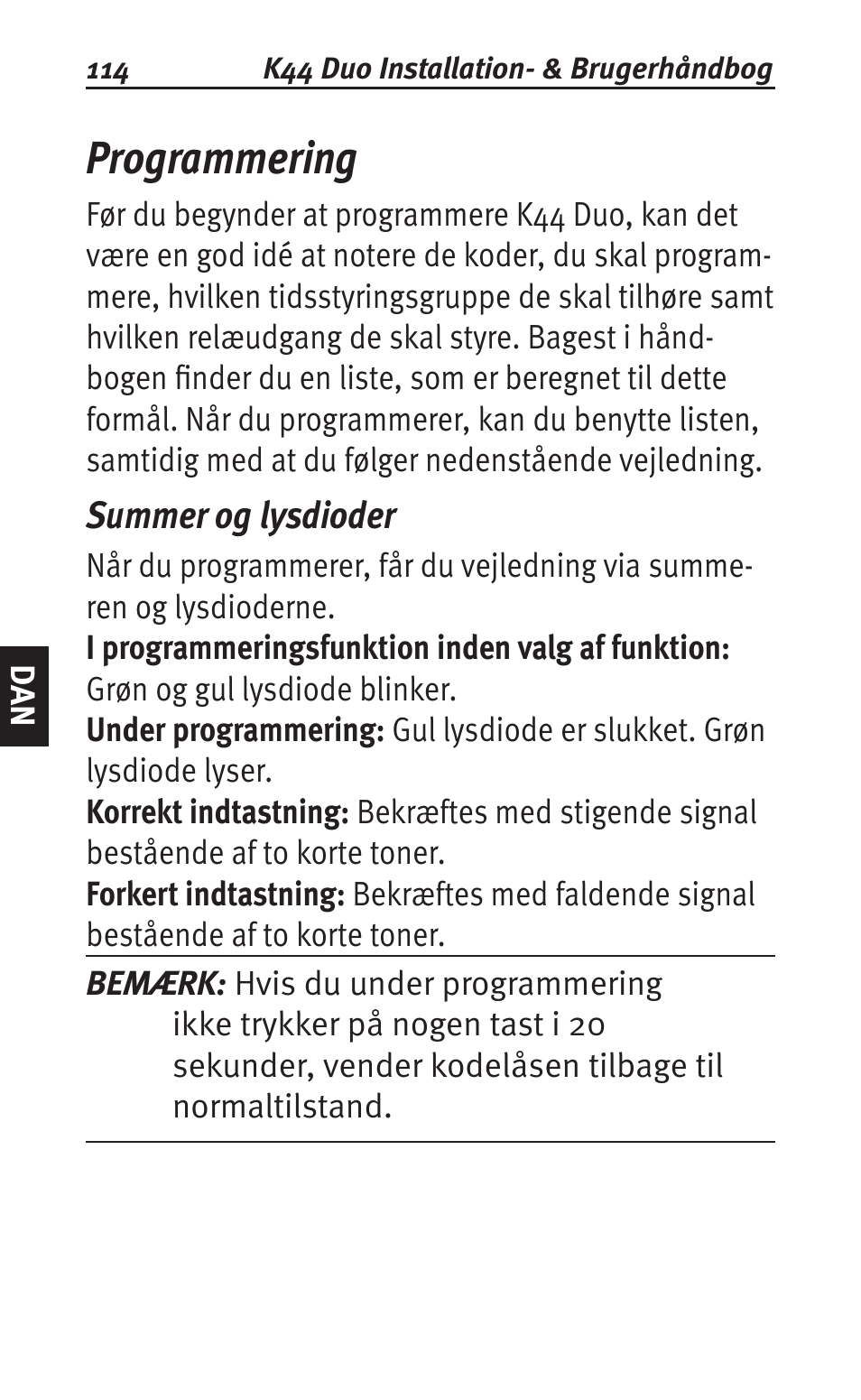 Programmering, Summer og lysdioder | Siemens K44 User Manual | Page 114 / 184