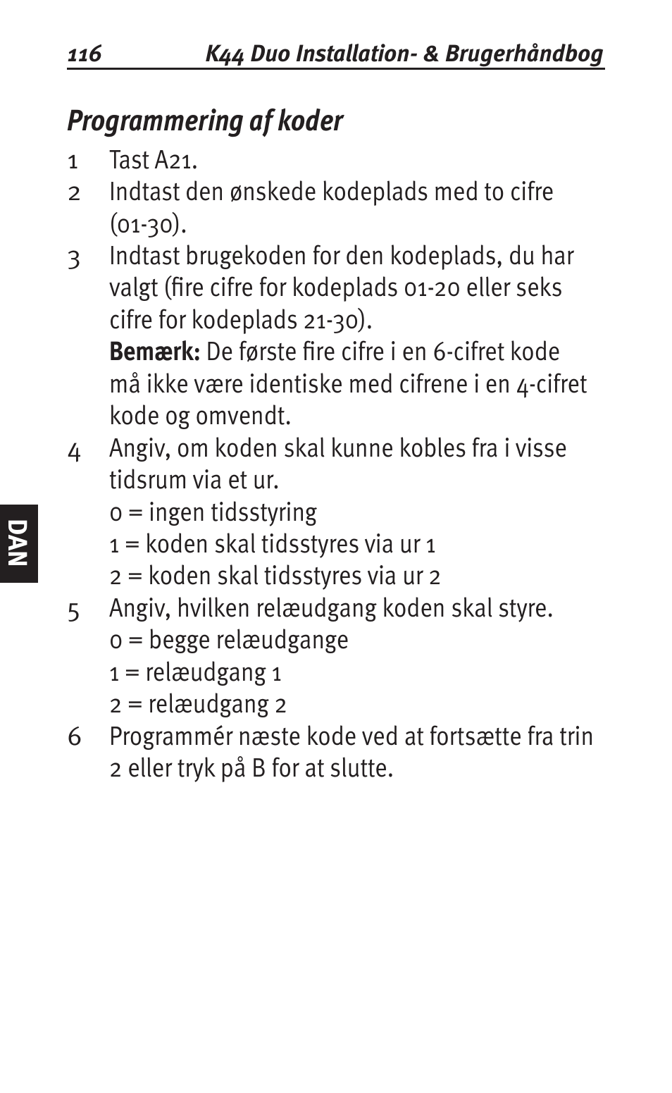 Programmering af koder | Siemens K44 User Manual | Page 116 / 184