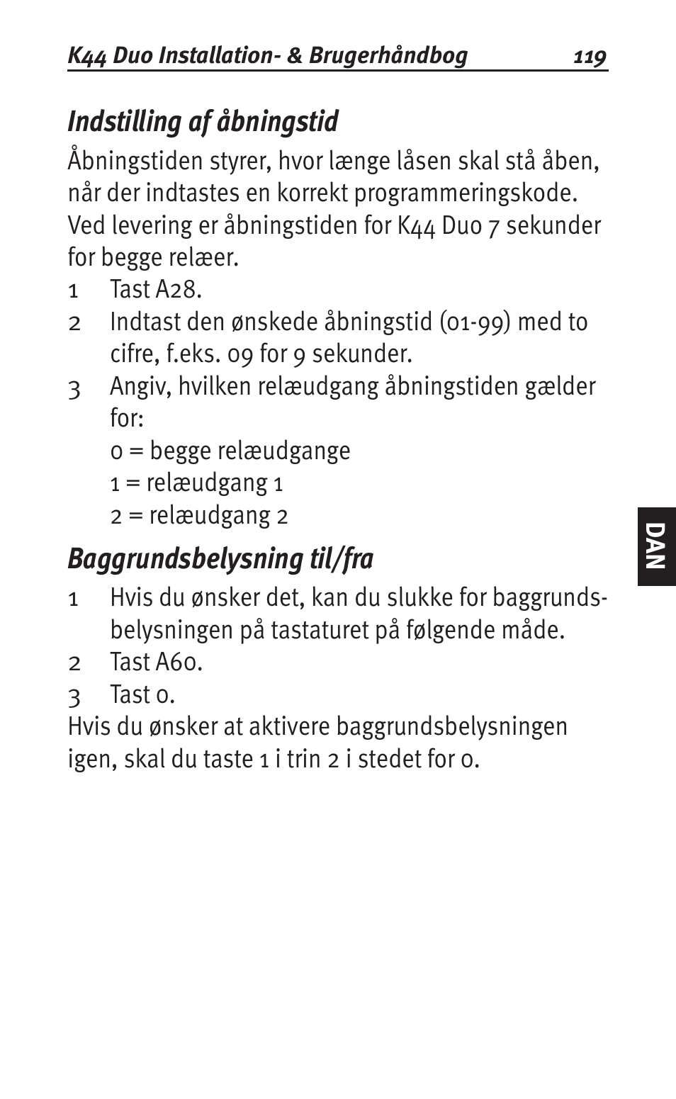 Indstilling af åbningstid, Baggrundsbelysning til/fra | Siemens K44 User Manual | Page 119 / 184