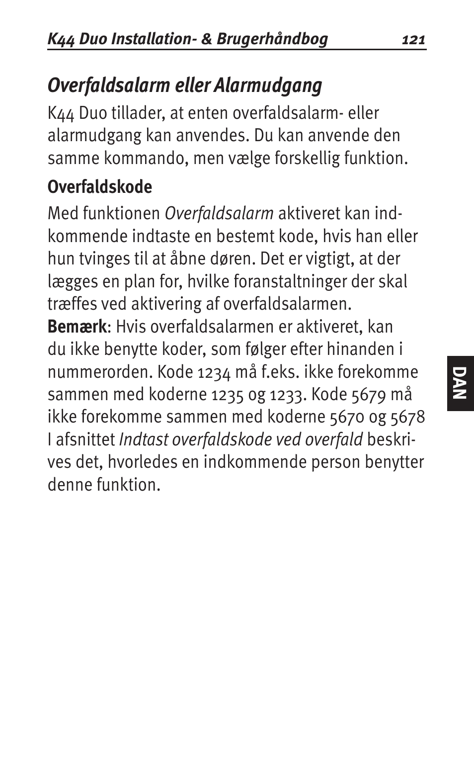 Overfaldsalarm eller alarmudgang | Siemens K44 User Manual | Page 121 / 184