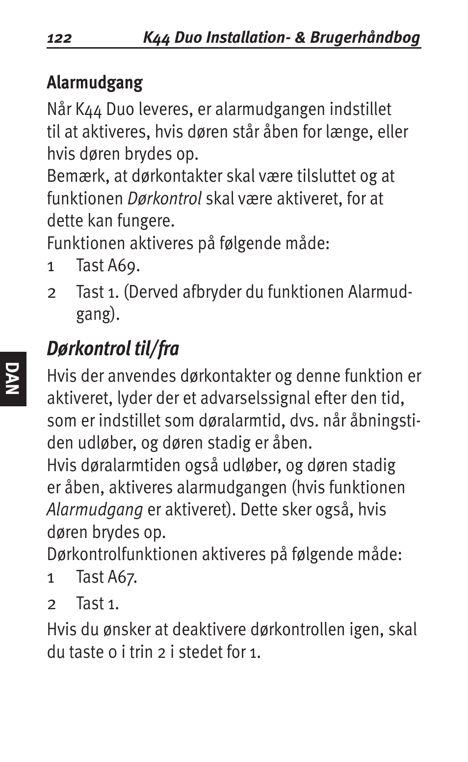 Dørkontrol til/fra | Siemens K44 User Manual | Page 122 / 184