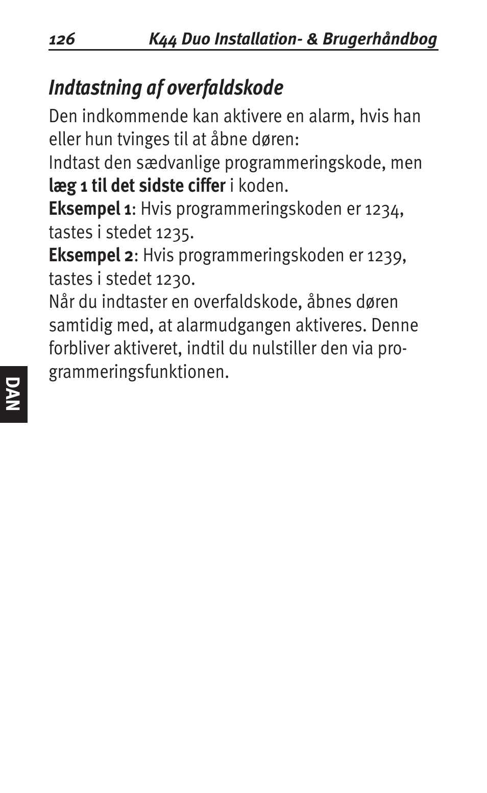 Indtastning af overfaldskode | Siemens K44 User Manual | Page 126 / 184