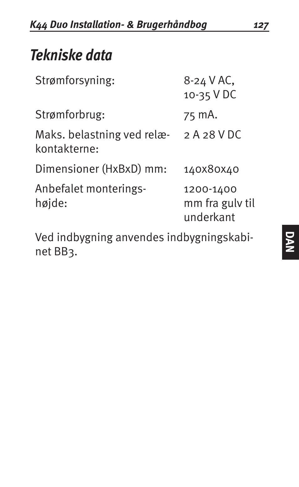 Tekniske data | Siemens K44 User Manual | Page 127 / 184