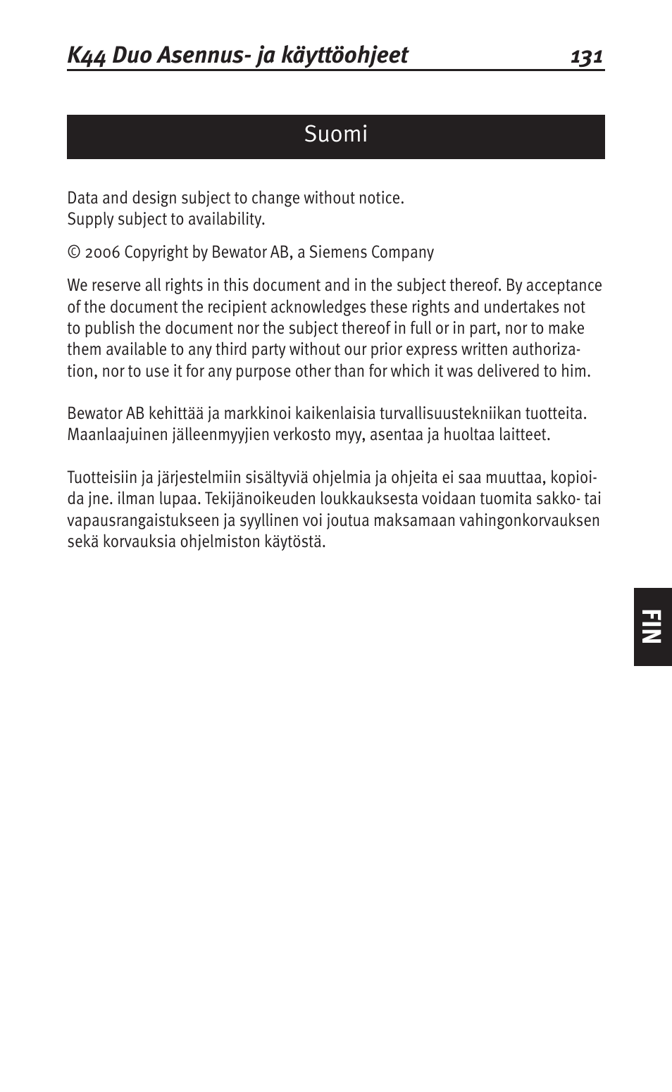 Suomi | Siemens K44 User Manual | Page 131 / 184