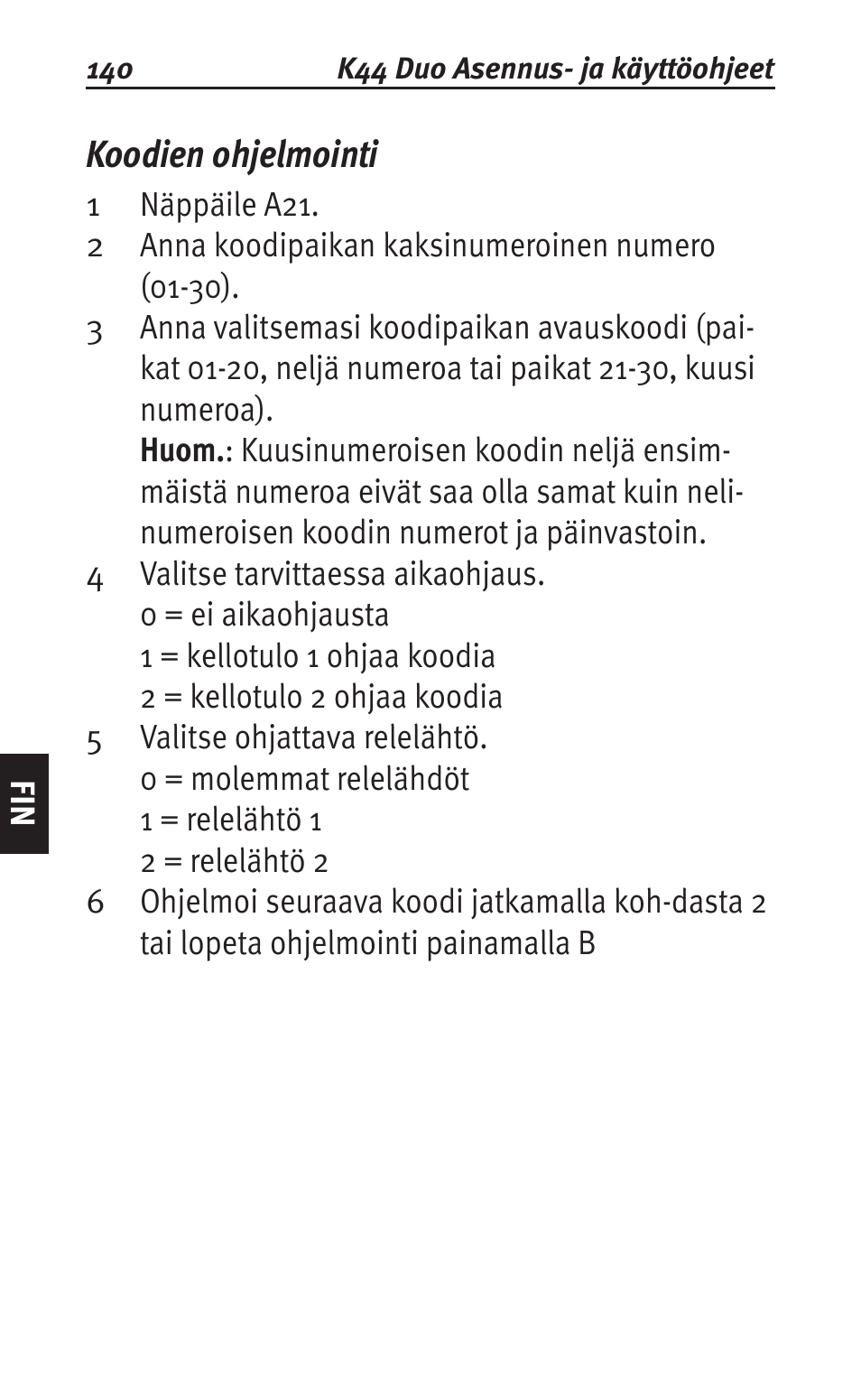 Koodien ohjelmointi | Siemens K44 User Manual | Page 140 / 184