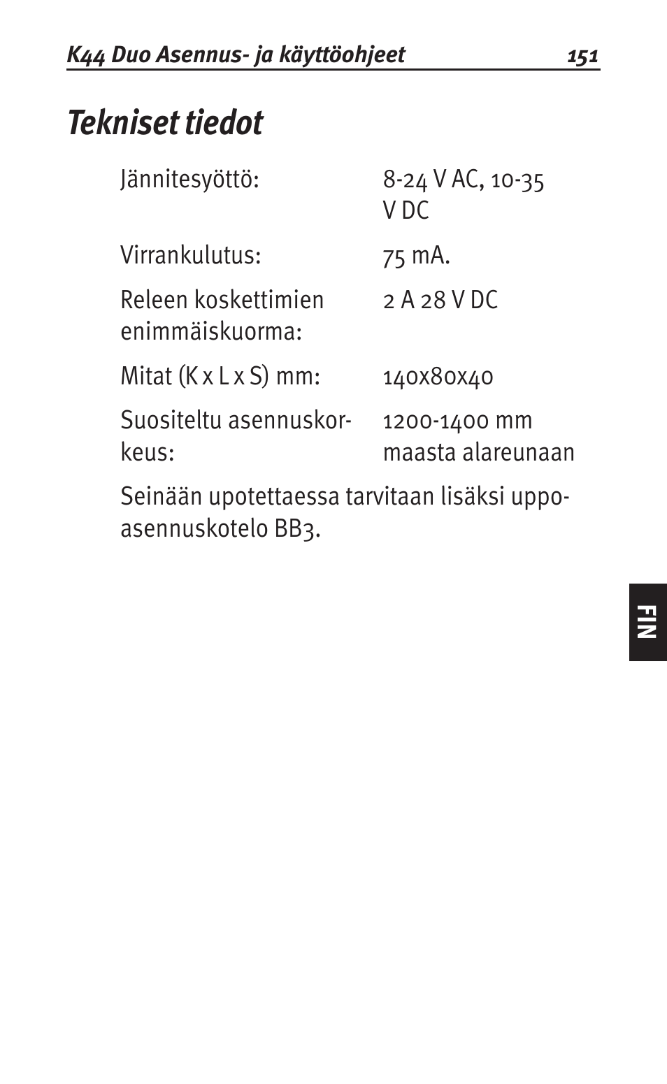 Tekniset tiedot | Siemens K44 User Manual | Page 151 / 184