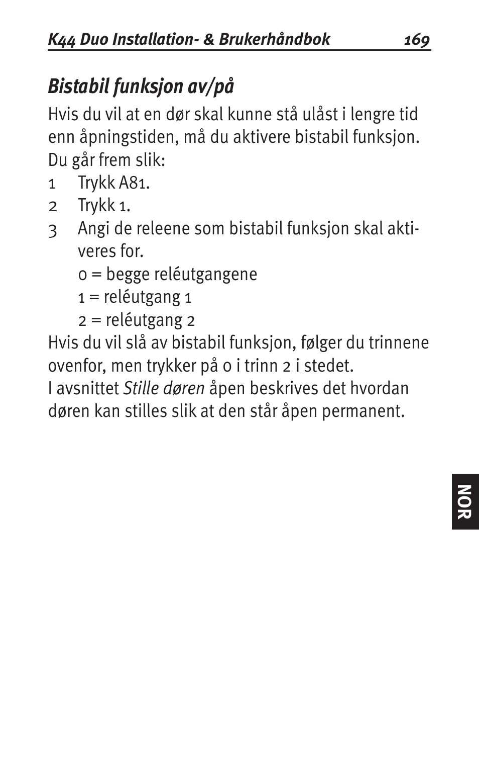 Bistabil funksjon av/på | Siemens K44 User Manual | Page 169 / 184