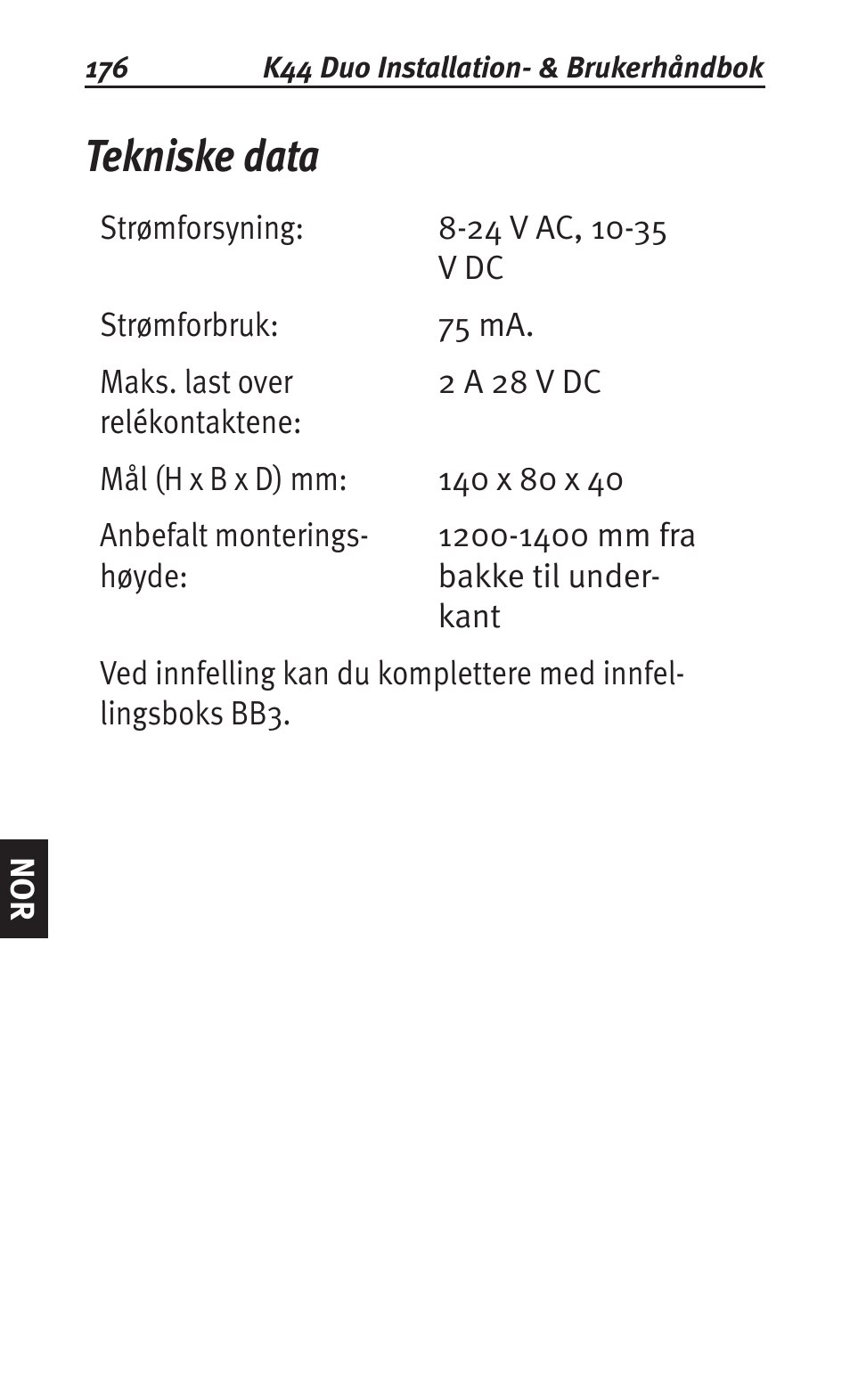 Tekniske data | Siemens K44 User Manual | Page 176 / 184