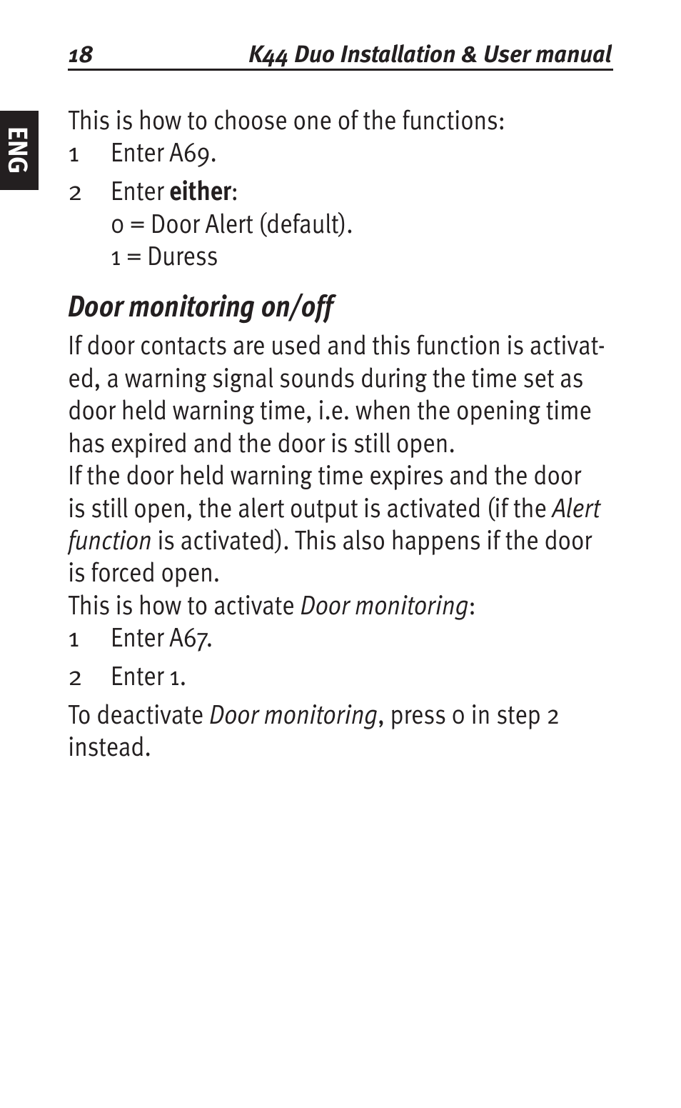 Door monitoring on/off | Siemens K44 User Manual | Page 18 / 184