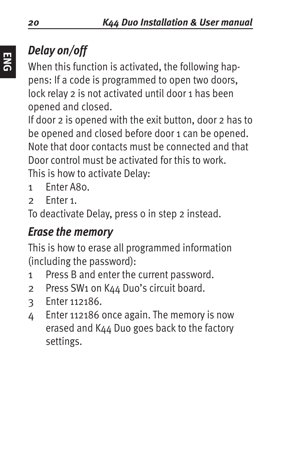 Delay on/off, Erase the memory | Siemens K44 User Manual | Page 20 / 184