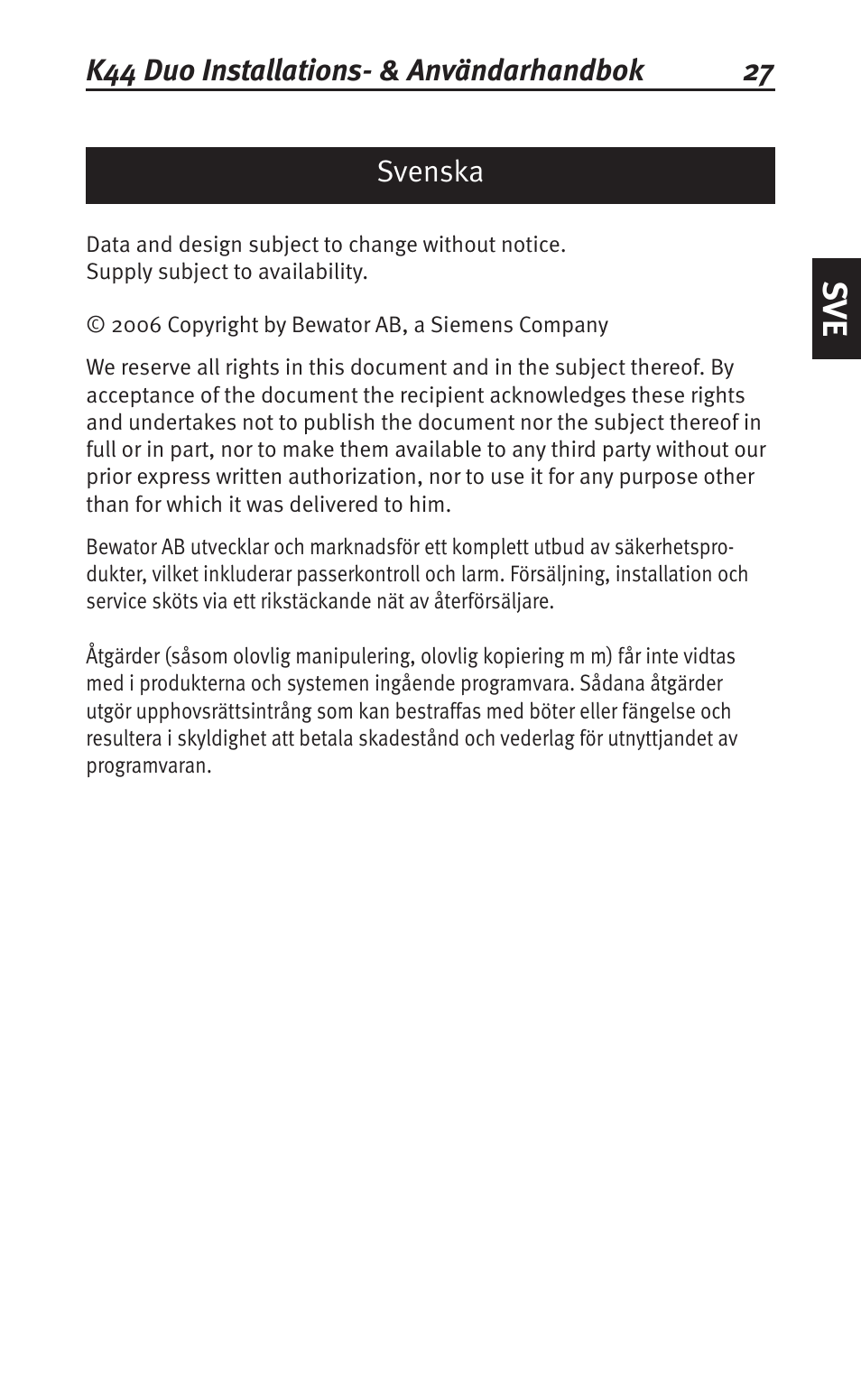Svenska | Siemens K44 User Manual | Page 27 / 184