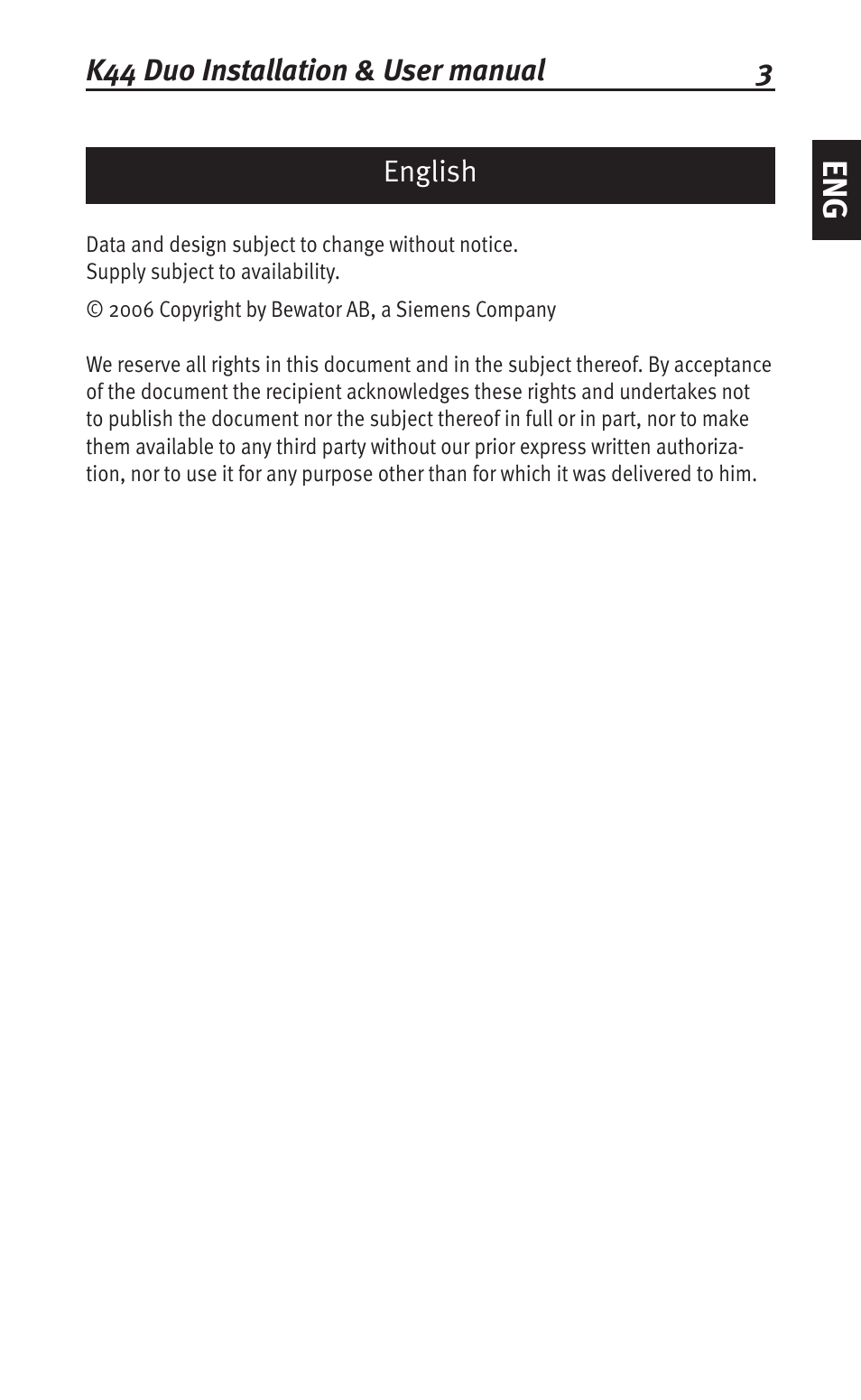 English | Siemens K44 User Manual | Page 3 / 184