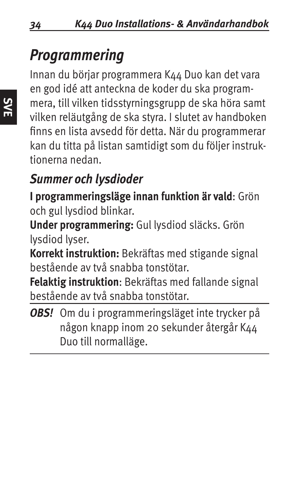 Programmering, Summer och lysdioder | Siemens K44 User Manual | Page 34 / 184