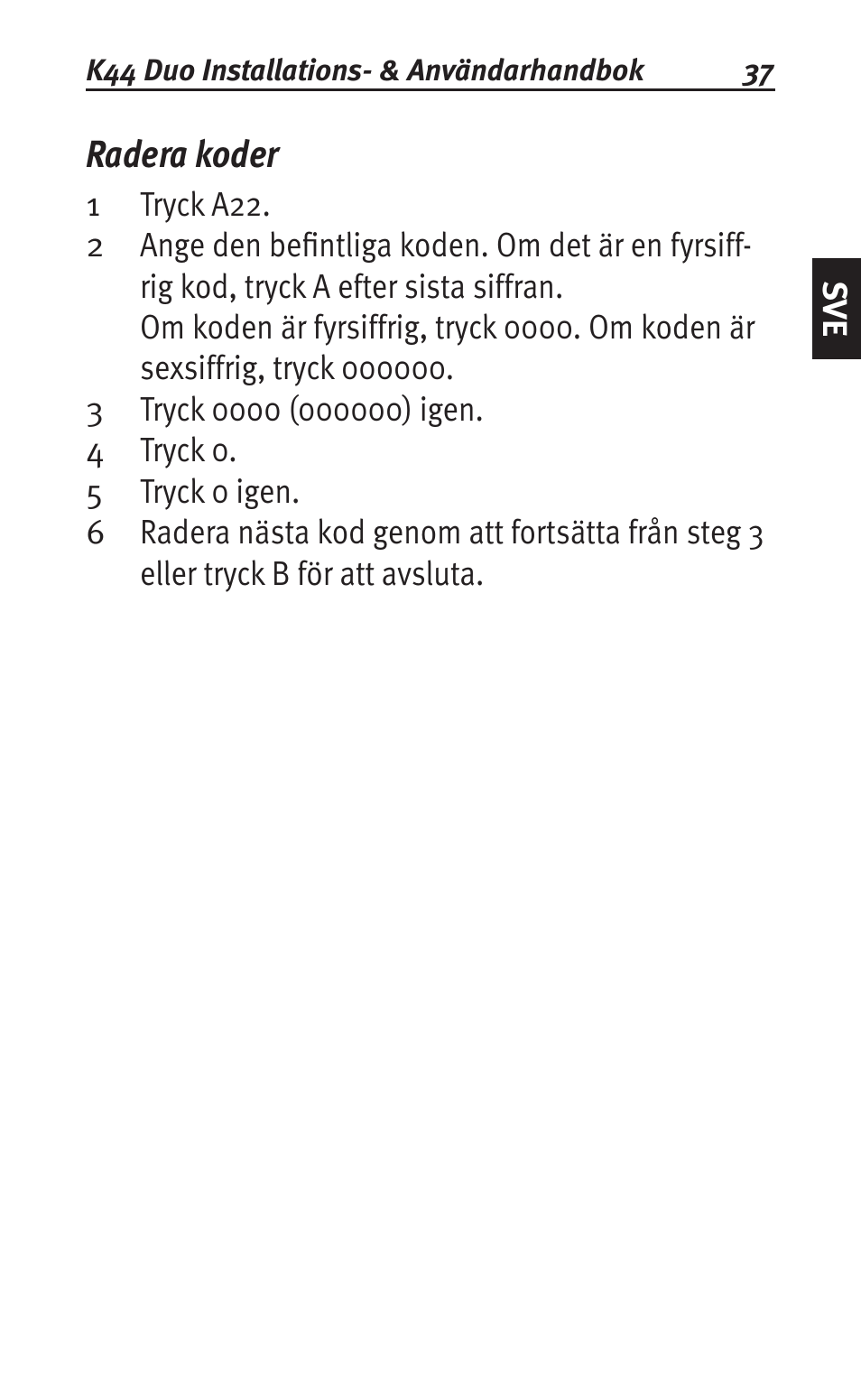 Radera koder | Siemens K44 User Manual | Page 37 / 184