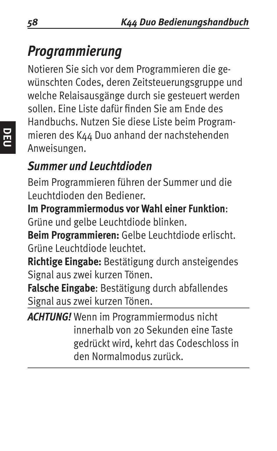 Programmierung, Summer und leuchtdioden | Siemens K44 User Manual | Page 58 / 184