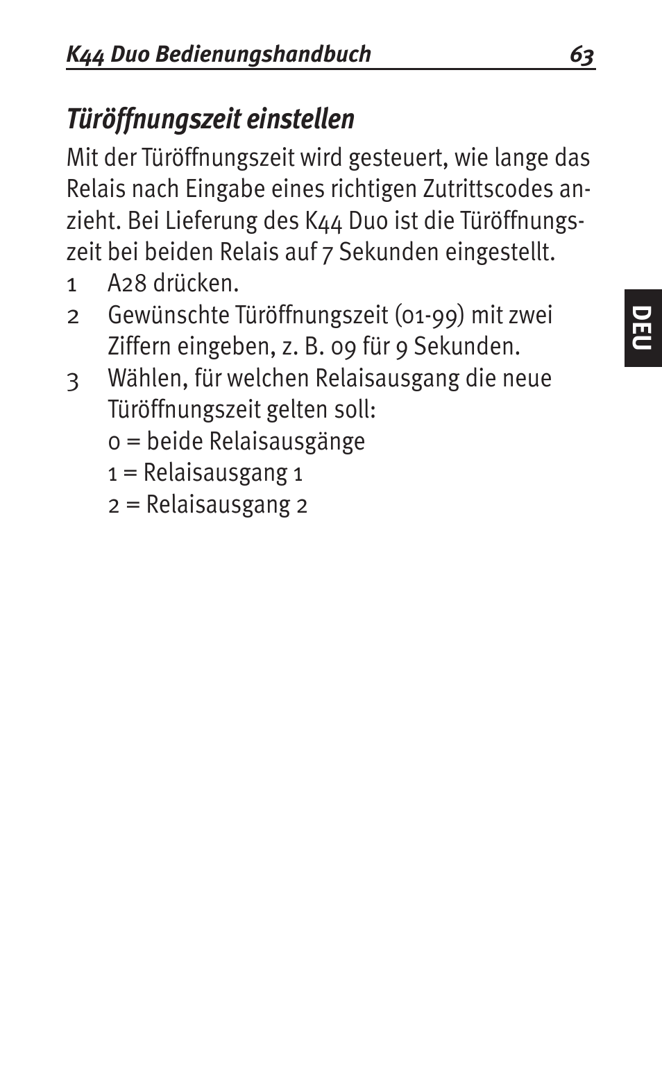 Türöffnungszeit einstellen | Siemens K44 User Manual | Page 63 / 184