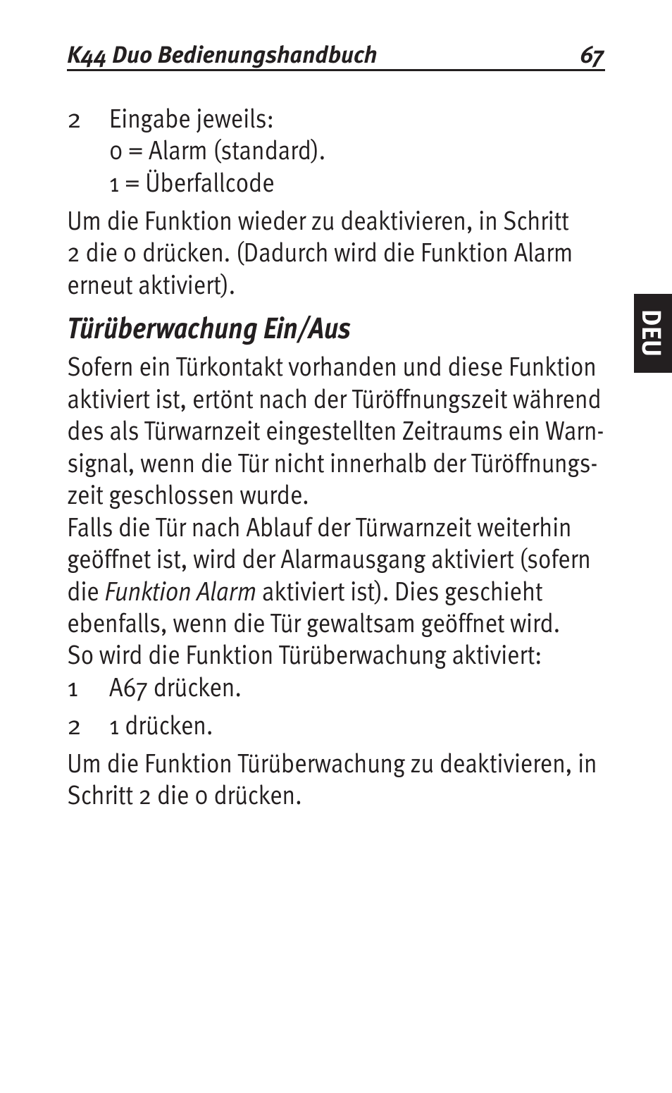 Türüberwachung ein/aus | Siemens K44 User Manual | Page 67 / 184