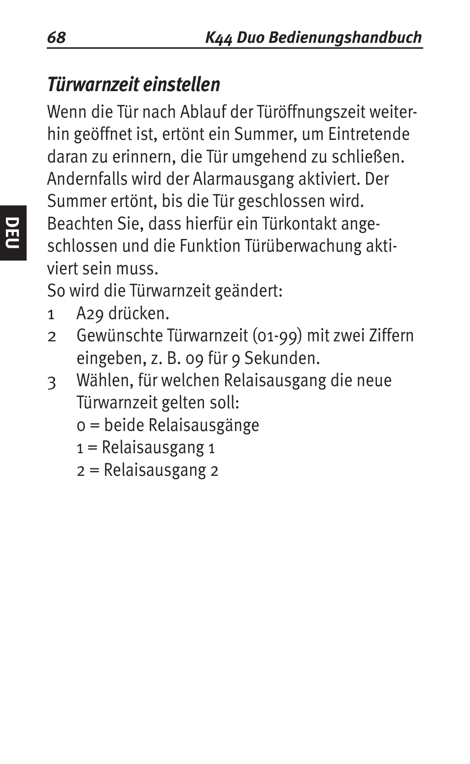 Türwarnzeit einstellen | Siemens K44 User Manual | Page 68 / 184