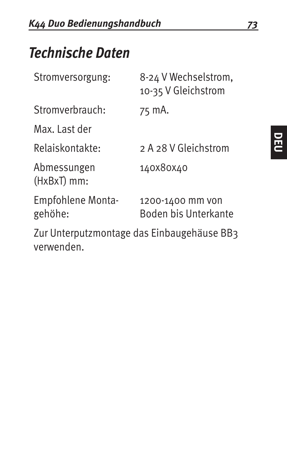 Technische daten | Siemens K44 User Manual | Page 73 / 184