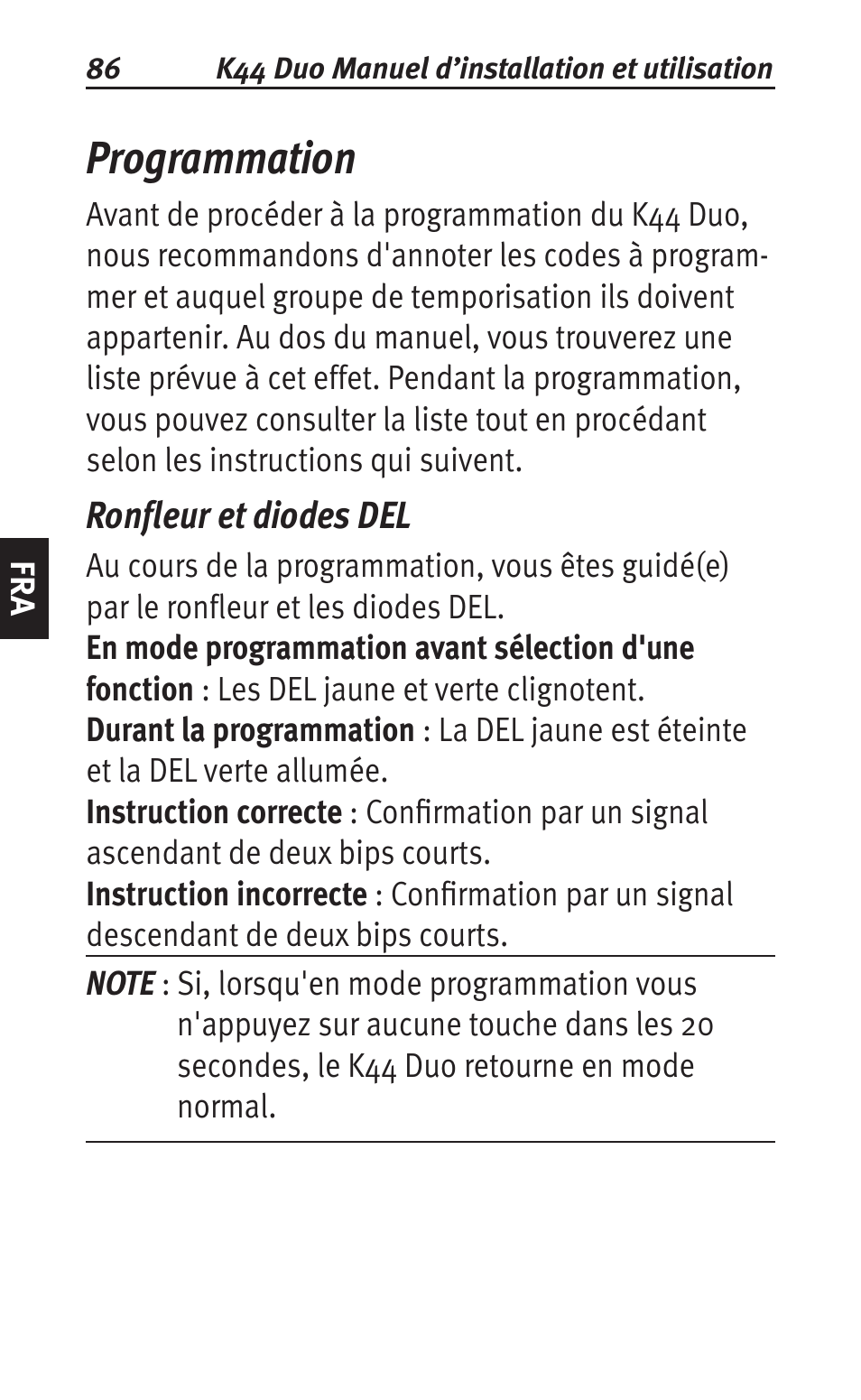 Programmation, Ronfleur et diodes del | Siemens K44 User Manual | Page 86 / 184