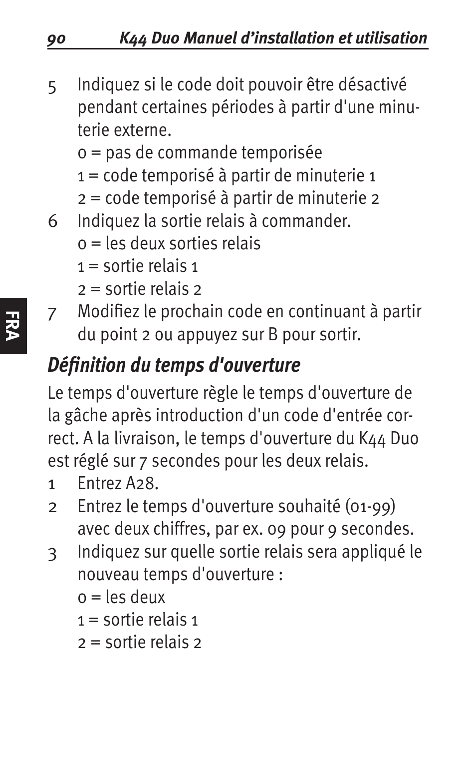 Définition du temps d'ouverture | Siemens K44 User Manual | Page 90 / 184