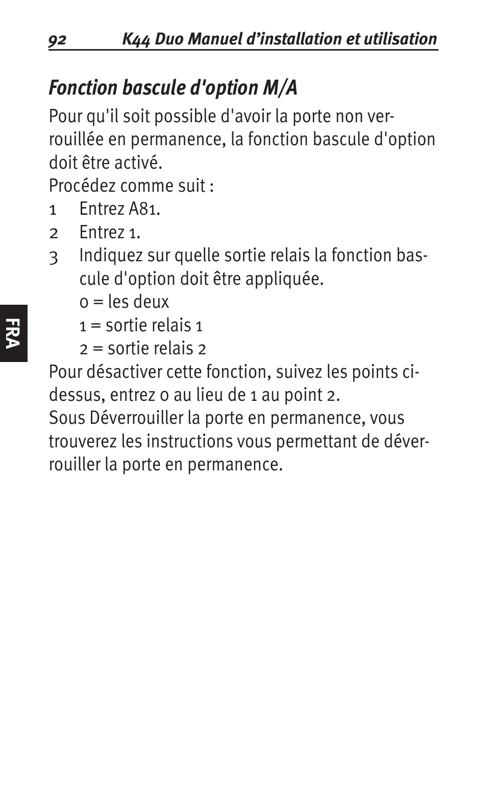 Fonction bascule d'option m/a | Siemens K44 User Manual | Page 92 / 184