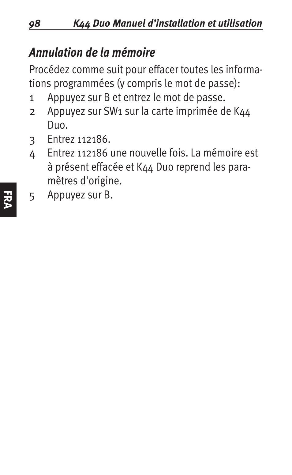 Annulation de la mémoire | Siemens K44 User Manual | Page 98 / 184