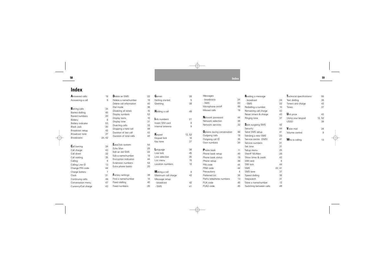 Index | Siemens C30 User Manual | Page 31 / 31