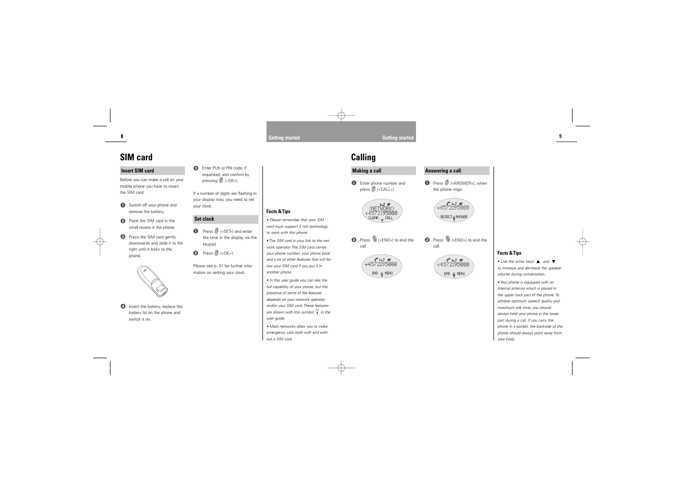 Calling, Sim card | Siemens C30 User Manual | Page 6 / 31