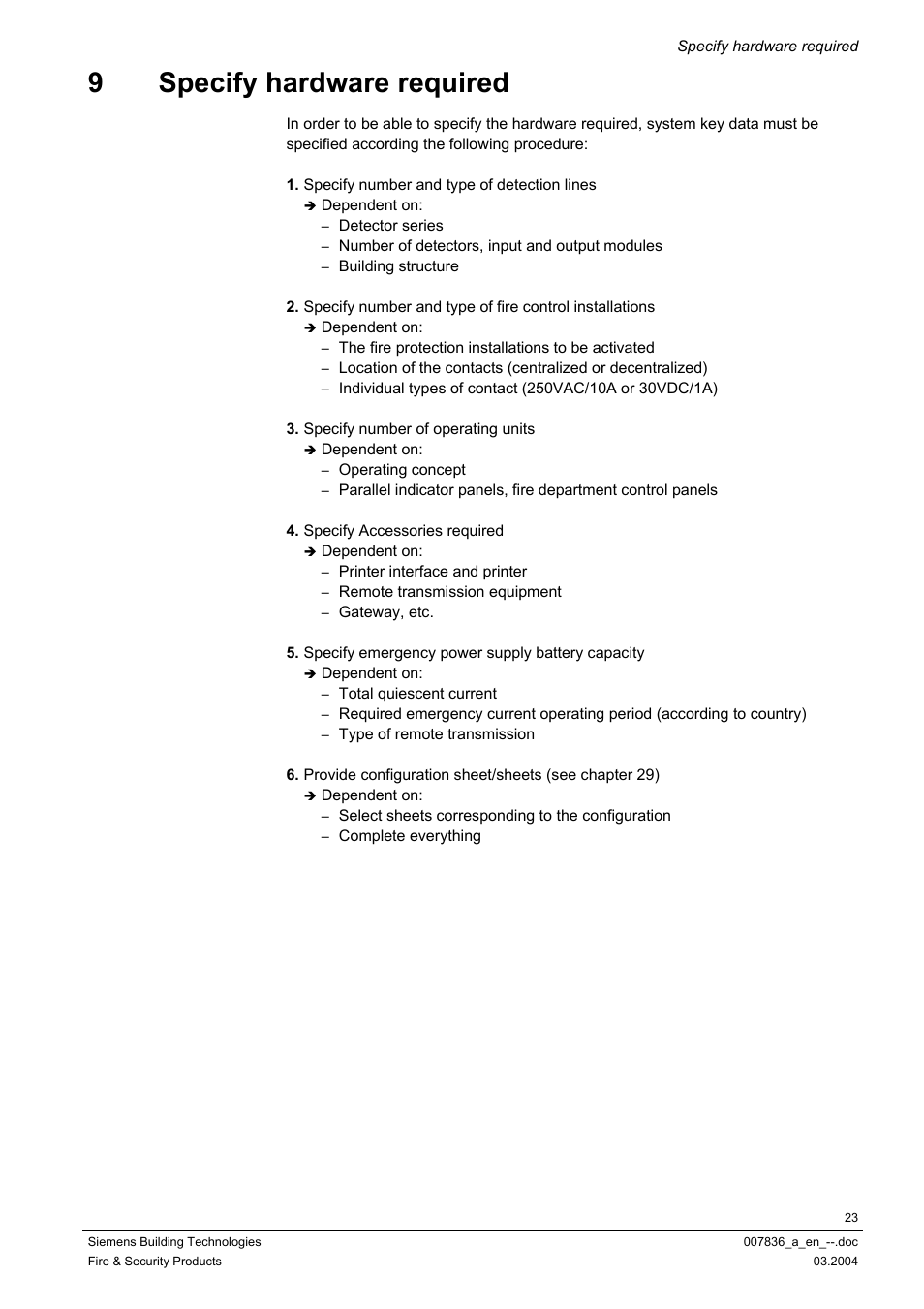 Specify hardware required, 9specify hardware required | Siemens FC700A User Manual | Page 23 / 70