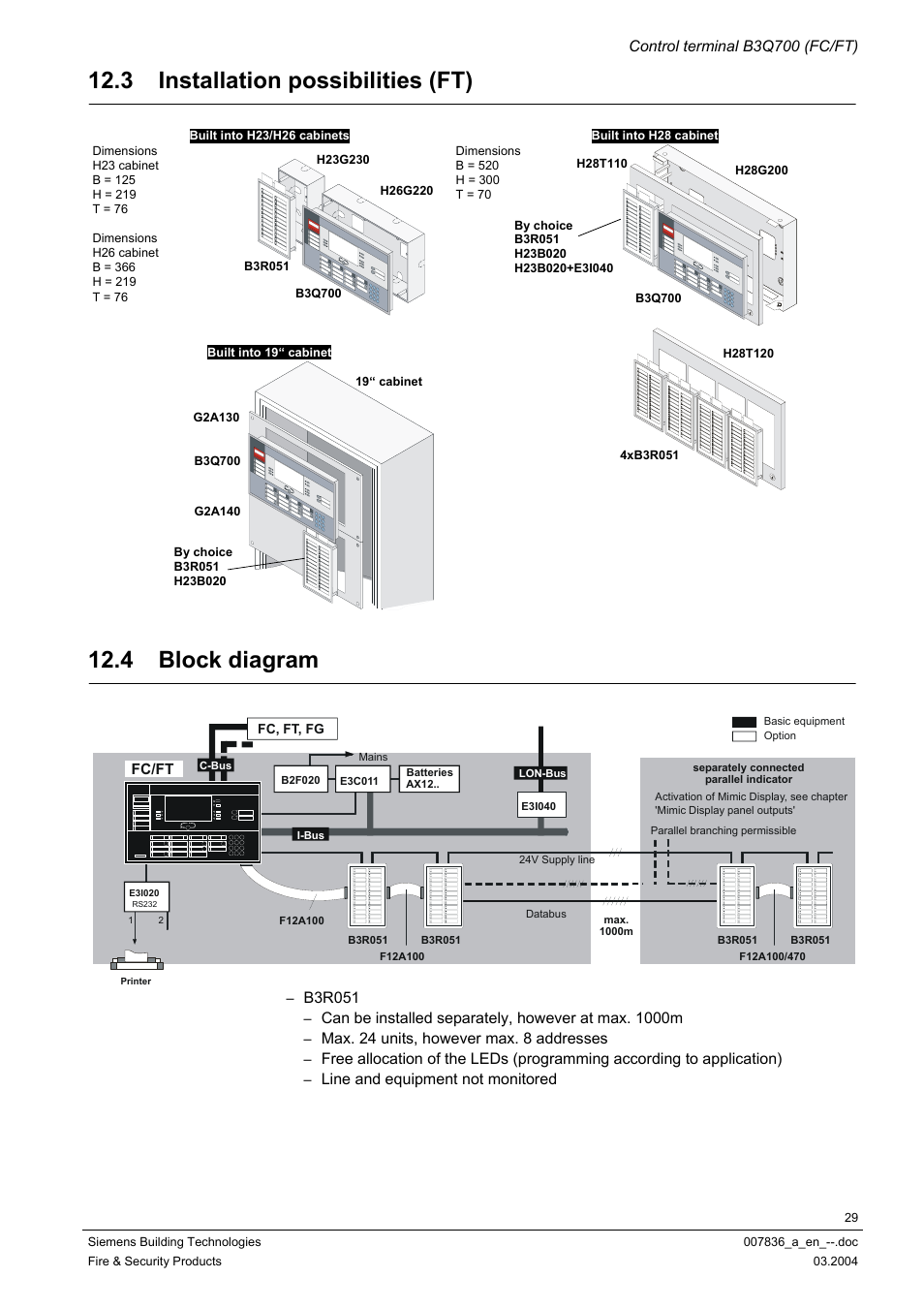 Installation possibilities (ft), Block diagram, 3 installation possibilities (ft) | 4 block diagram | Siemens FC700A User Manual | Page 29 / 70