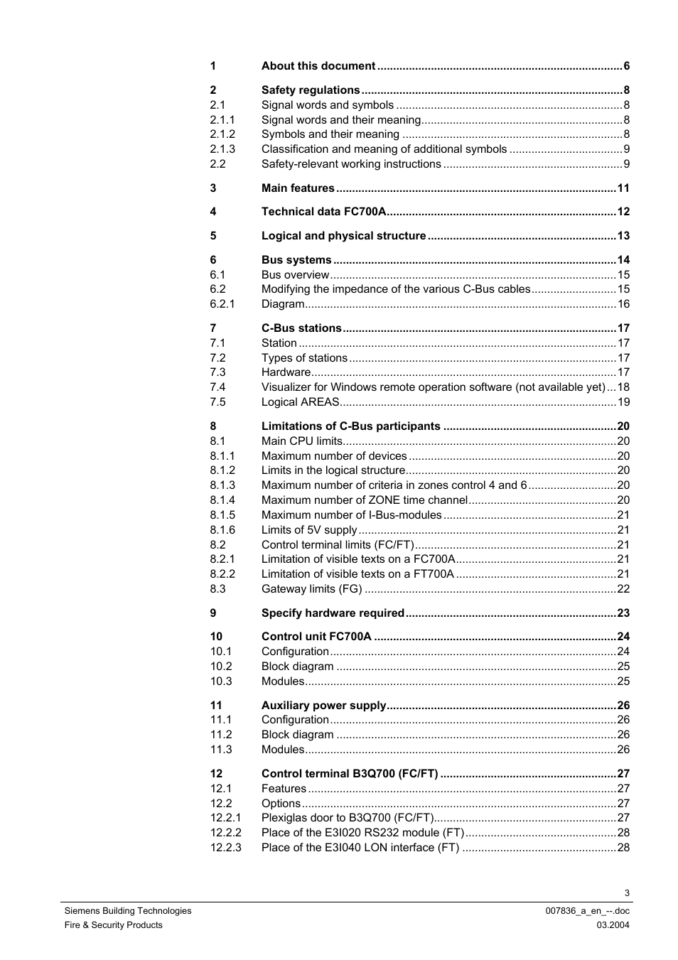 Siemens FC700A User Manual | Page 3 / 70