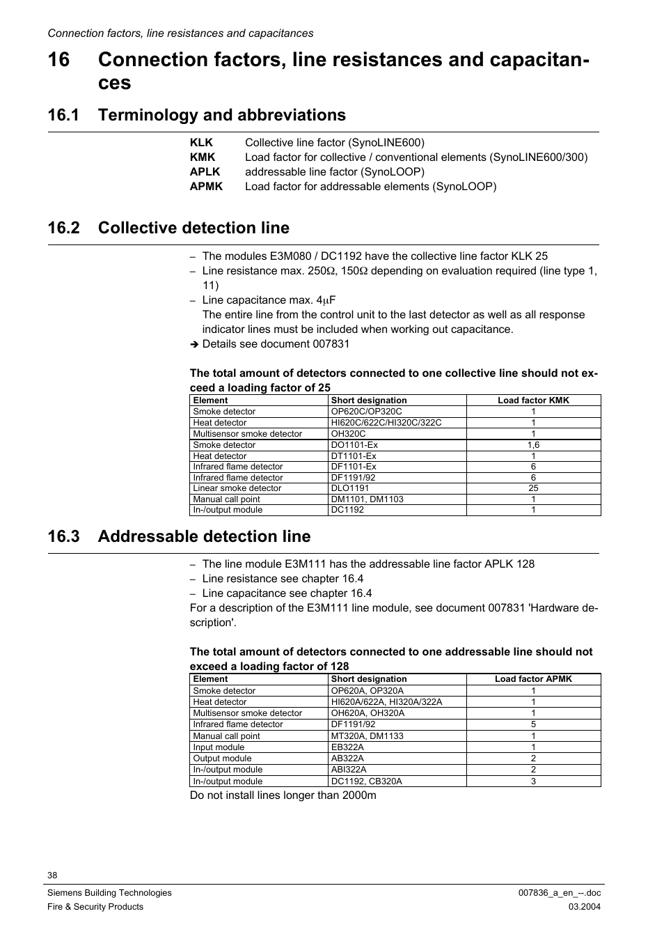 Terminology and abbreviations, Collective detection line, Addressable detection line | See chapter 16, 1 terminology and abbreviations, 2 collective detection line, 3 addressable detection line | Siemens FC700A User Manual | Page 38 / 70