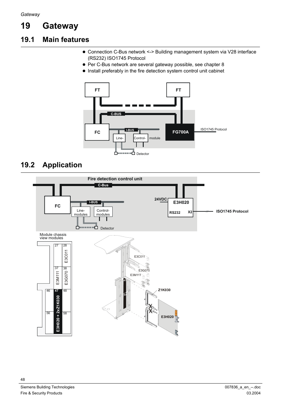 Gateway, Main features, Application | Details see chapter 19, 19 gateway, 1 main features, 2 application | Siemens FC700A User Manual | Page 48 / 70