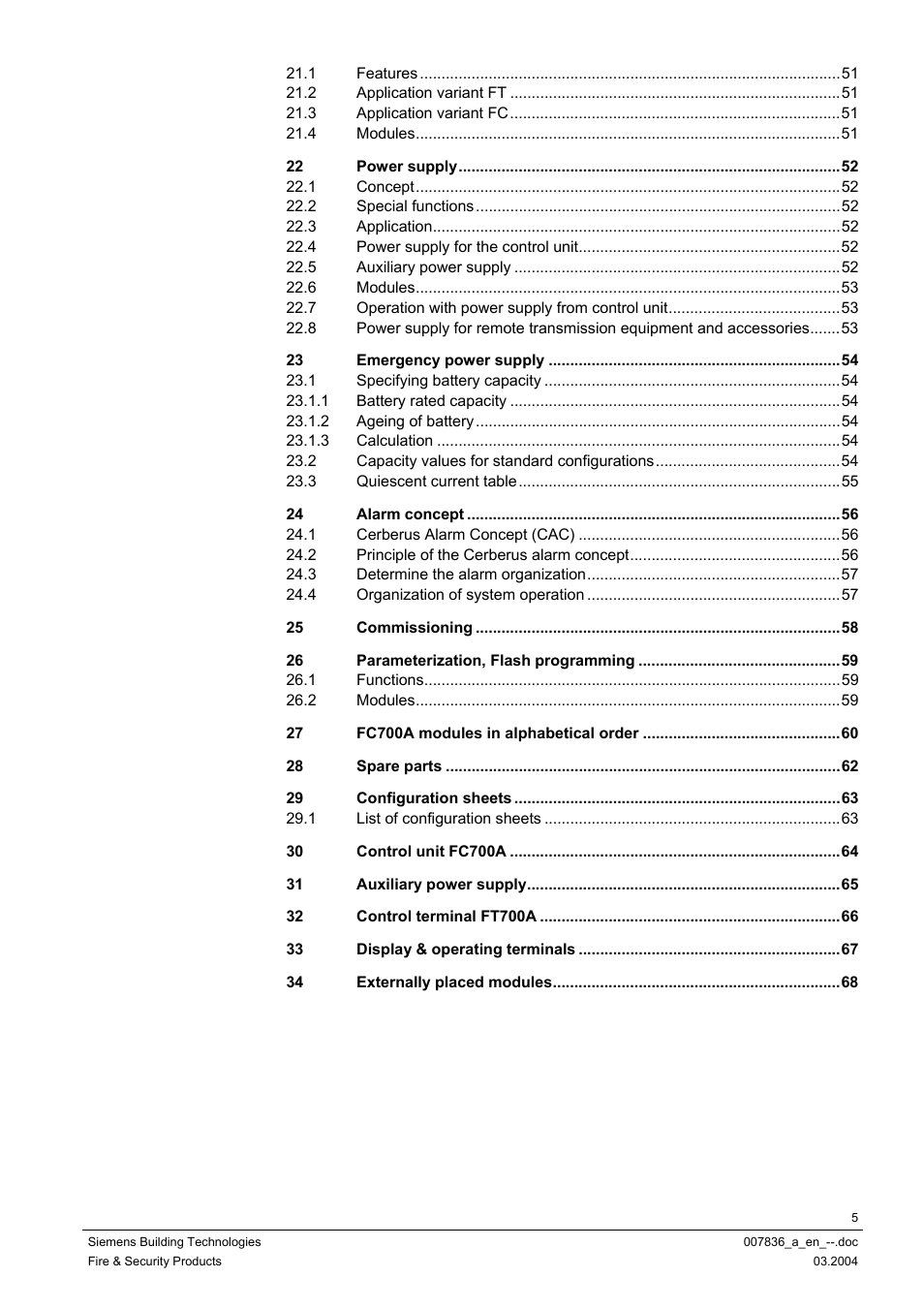 Siemens FC700A User Manual | Page 5 / 70