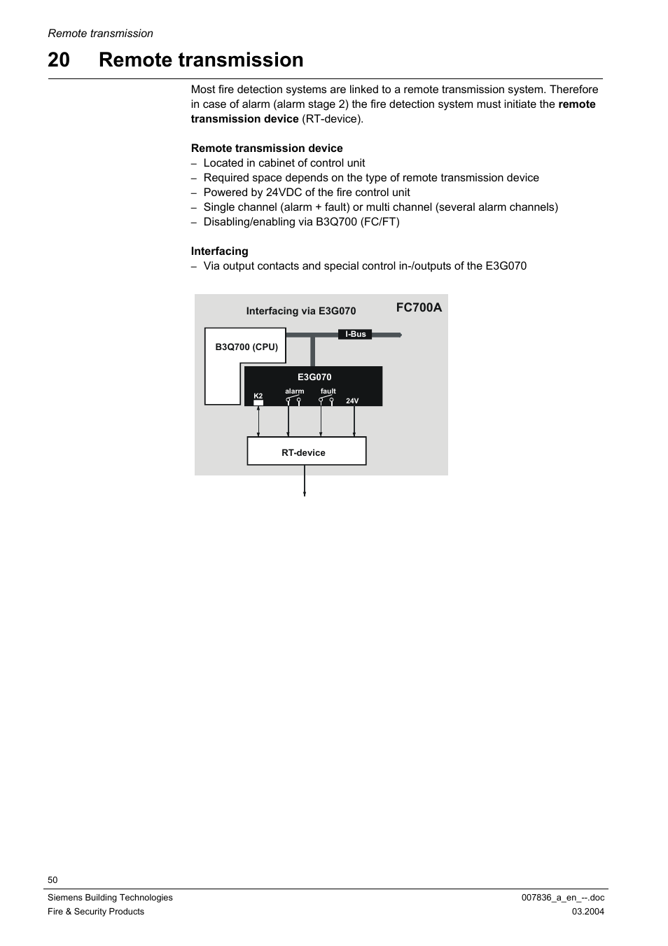 Remote transmission, 20 remote transmission | Siemens FC700A User Manual | Page 50 / 70