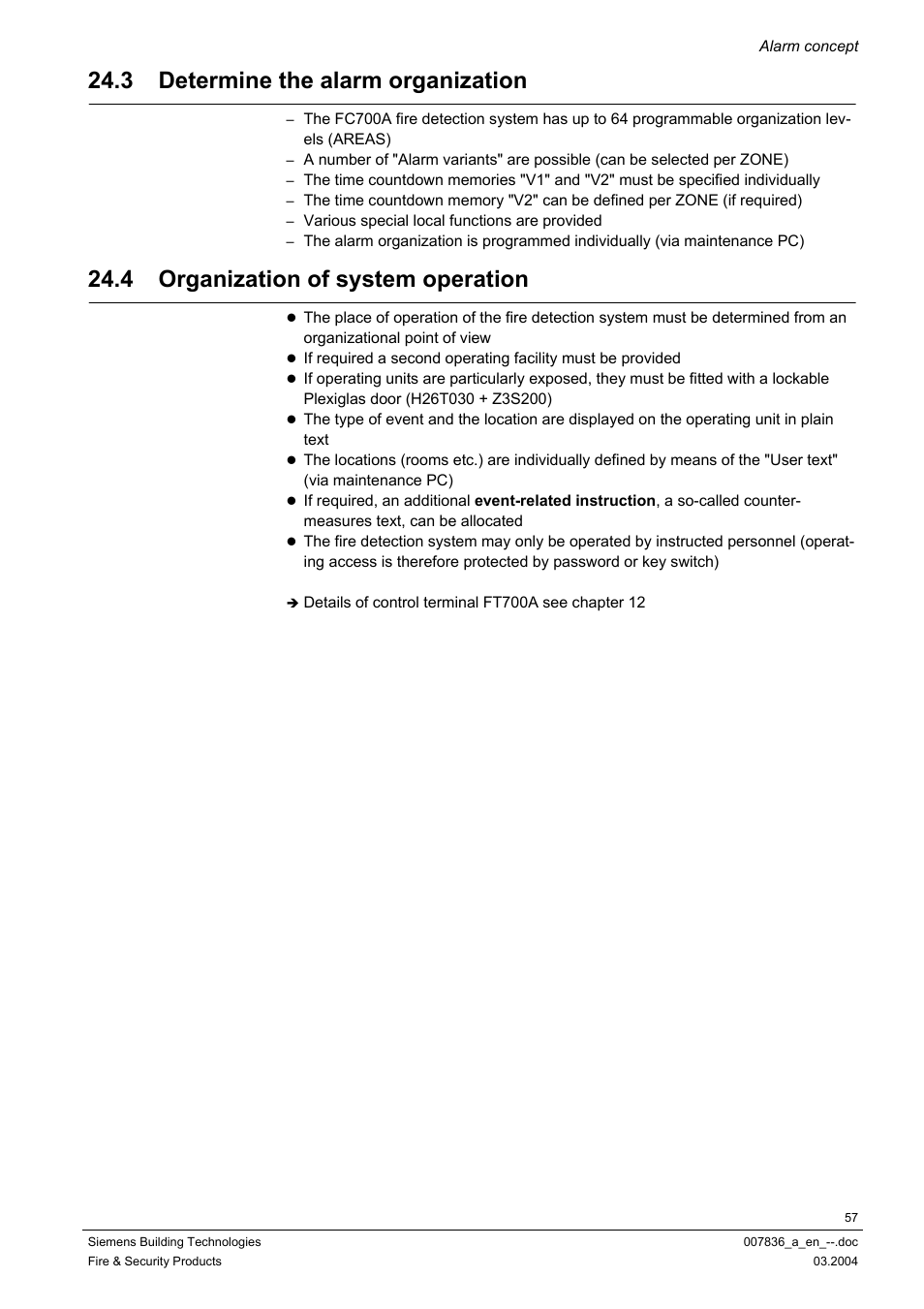 Determine the alarm organization, Organization of system operation, 3 determine the alarm organization | 4 organization of system operation | Siemens FC700A User Manual | Page 57 / 70