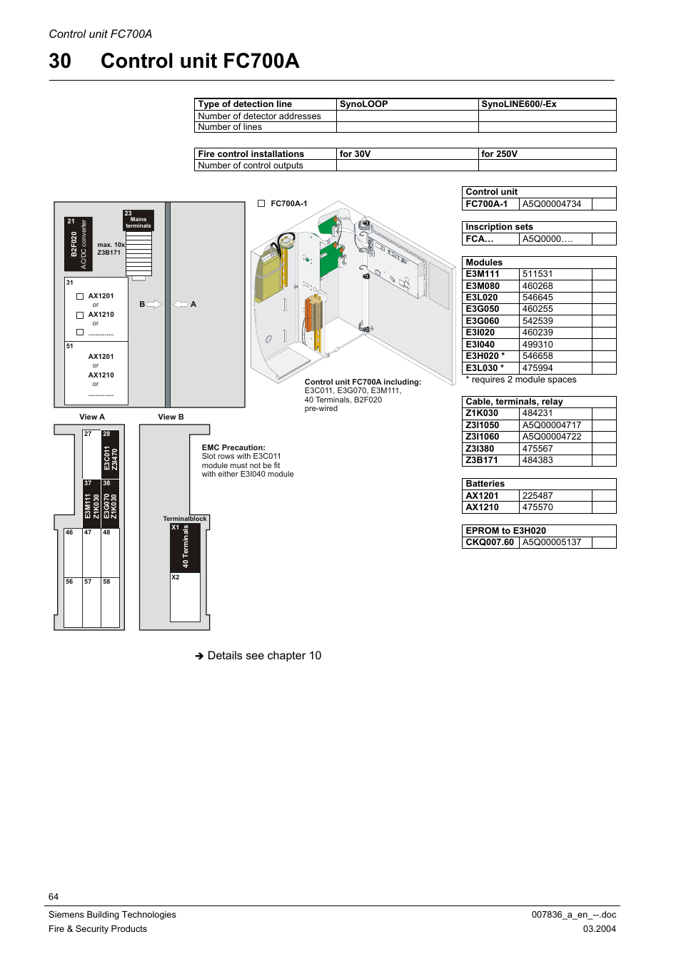 Control unit fc700a, Age 64, Details se e chapter 10 | Siemens FC700A User Manual | Page 64 / 70