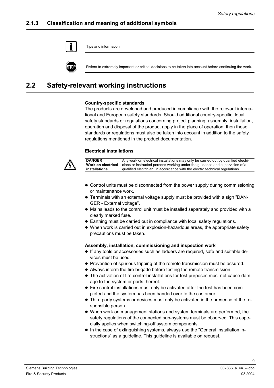 Classification and meaning of additional symbols, Safety-relevant working instructions, 2 safety-relevant working instructions | 3 classification and meaning of additional symbols | Siemens FC700A User Manual | Page 9 / 70