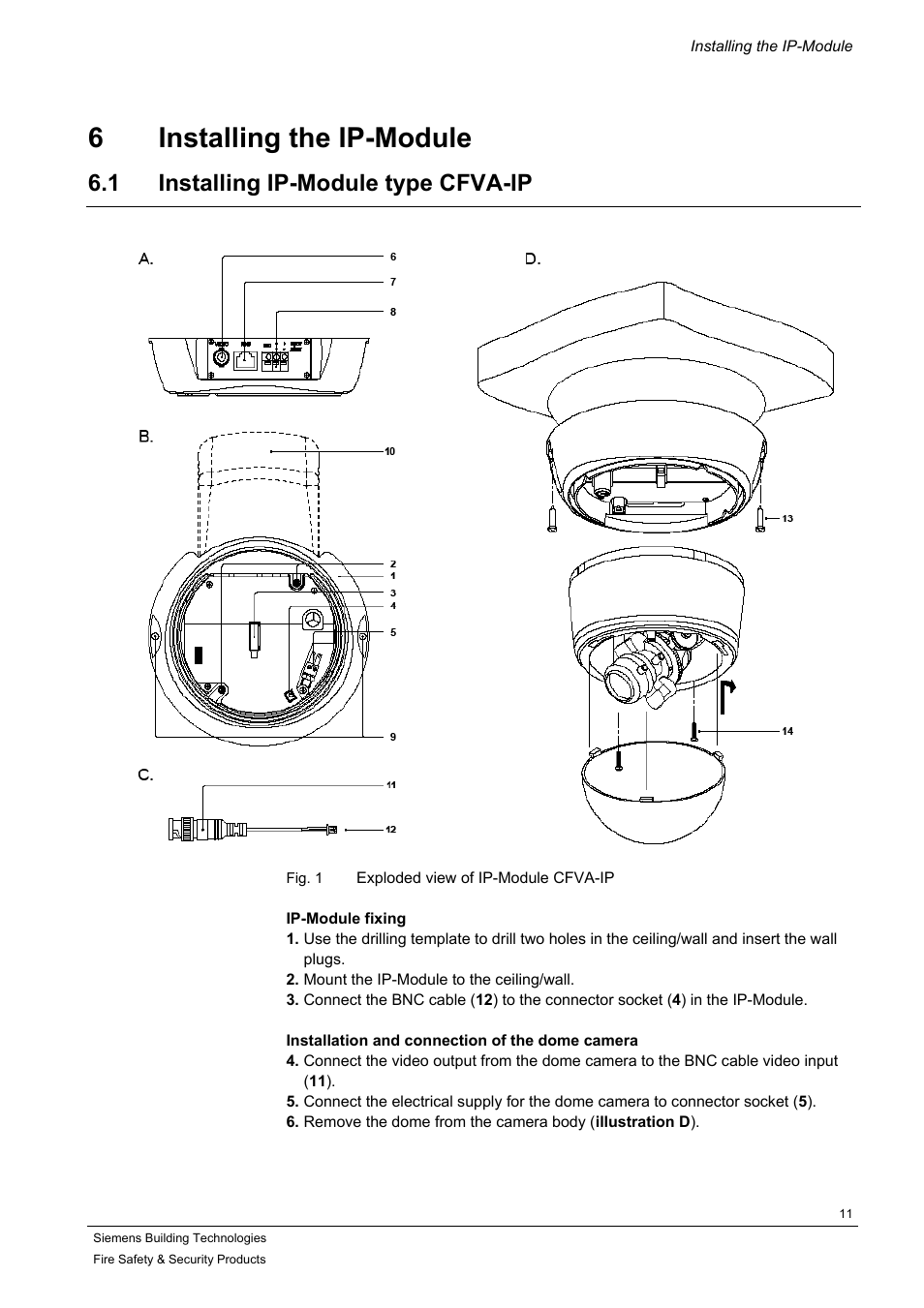 Installing the ip-module, Installing ip-module type cfva-ip, 6 installing the ip-module | 1 installing ip-module type cfva-ip | Siemens IP-Module CFVA-IP User Manual | Page 11 / 38