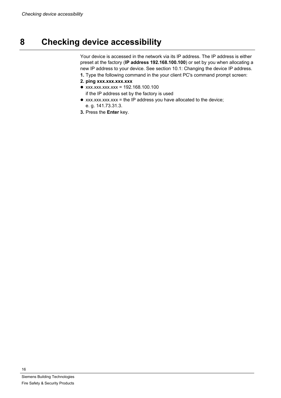 Checking device accessibility, 8checking device accessibility | Siemens IP-Module CFVA-IP User Manual | Page 16 / 38