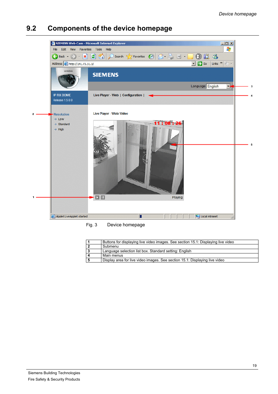 2 components of the device homepage | Siemens IP-Module CFVA-IP User Manual | Page 19 / 38