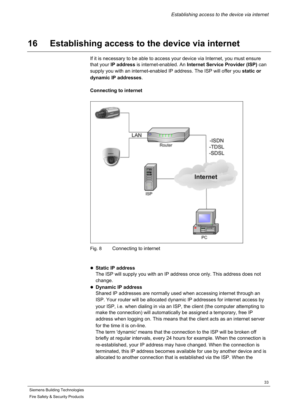 Establishing access to the device via internet, 16 establishing access to the device via internet | Siemens IP-Module CFVA-IP User Manual | Page 33 / 38