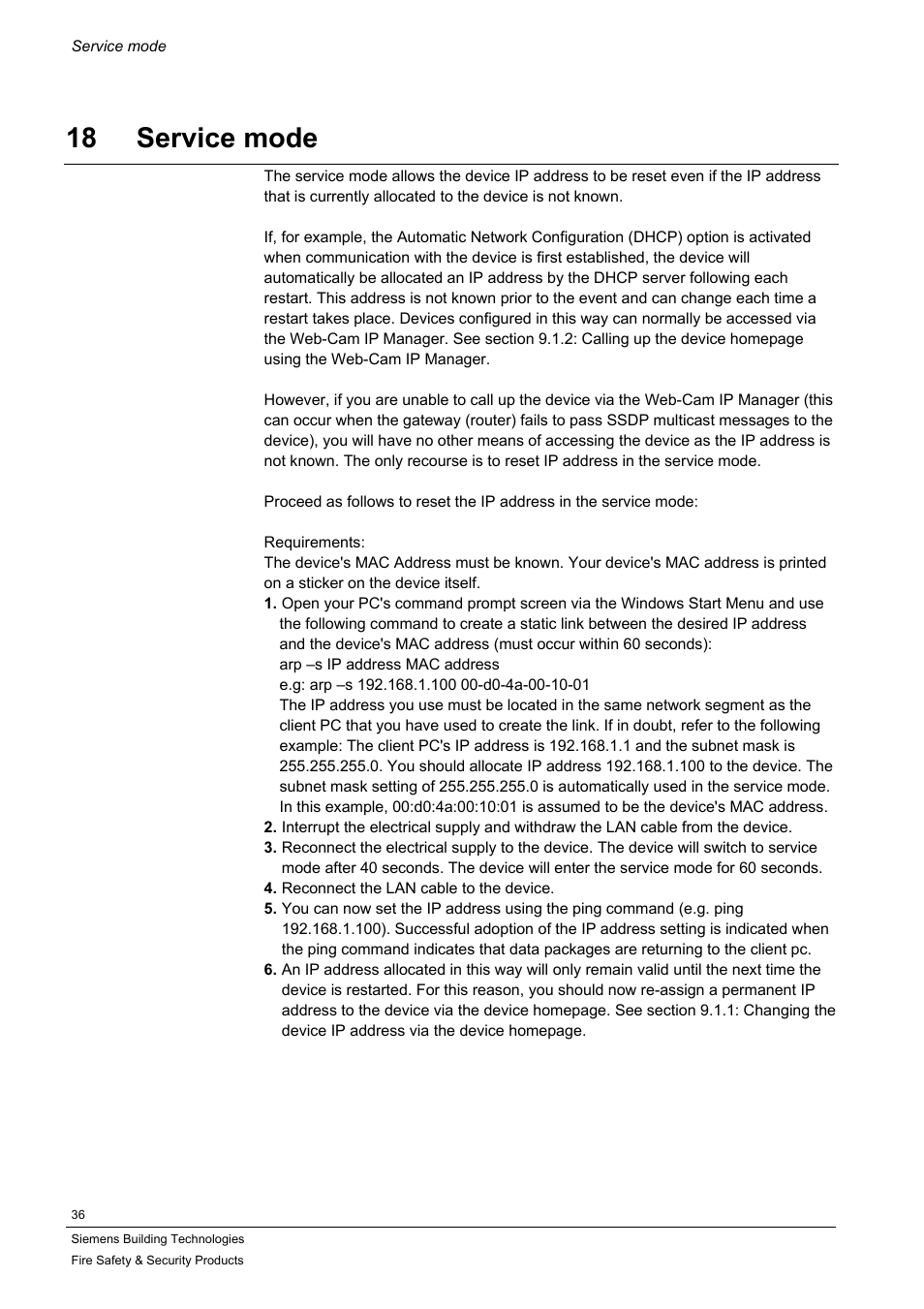 Service mode, Ction 18: service mode, 18 service mode | Siemens IP-Module CFVA-IP User Manual | Page 36 / 38